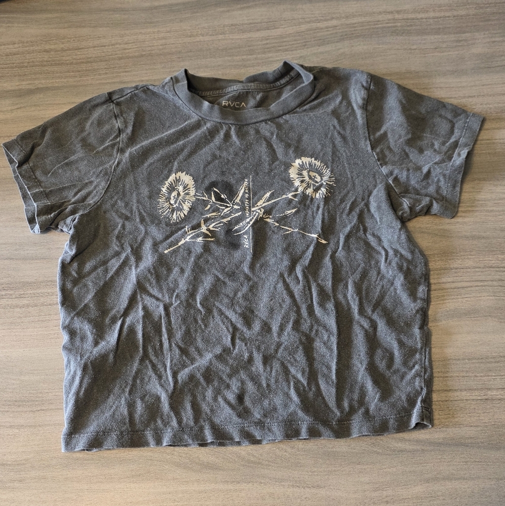 RVCA Crop Floral Tee Gray Medium